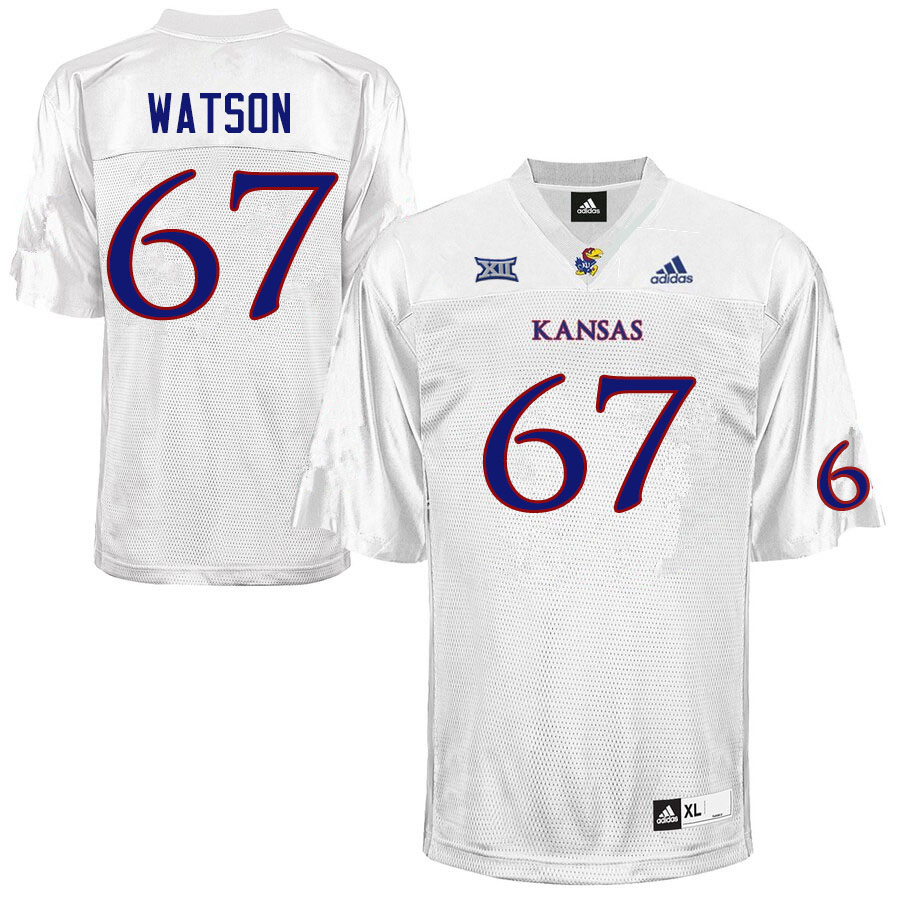Men #67 David Watson Kansas Jayhawks College Football Jerseys Sale-White - Click Image to Close